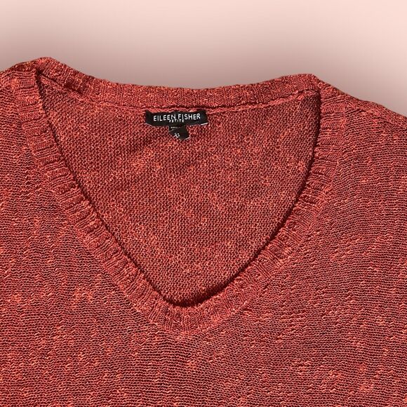 Eileen Fisher Linen Sweater Rust Red Petite XS S Long Tunic Length - Picture 13 of 13